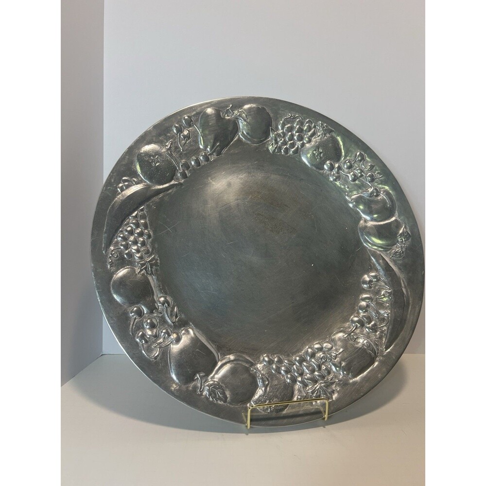Vtg The Wilton Armetale Huge Fruit Pattern Pewter Serving Plate ~ 18"